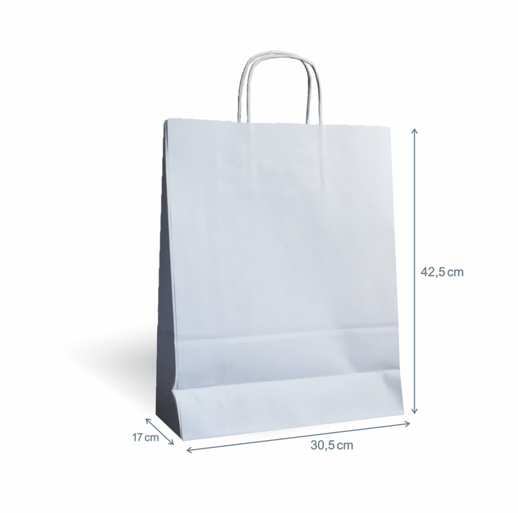 Duża biała torba papierowa 30,5x17x42,5 cm na gabaryty i pudełka