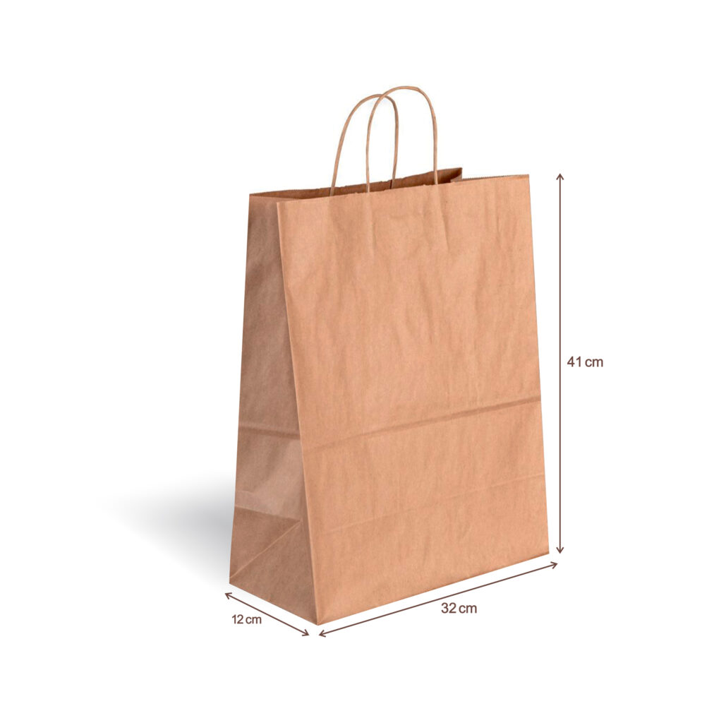 1. Klasyczna torba papierowa z nadrukiem sitodruk 32x12x41 cm – drukarnia torb Warszawa