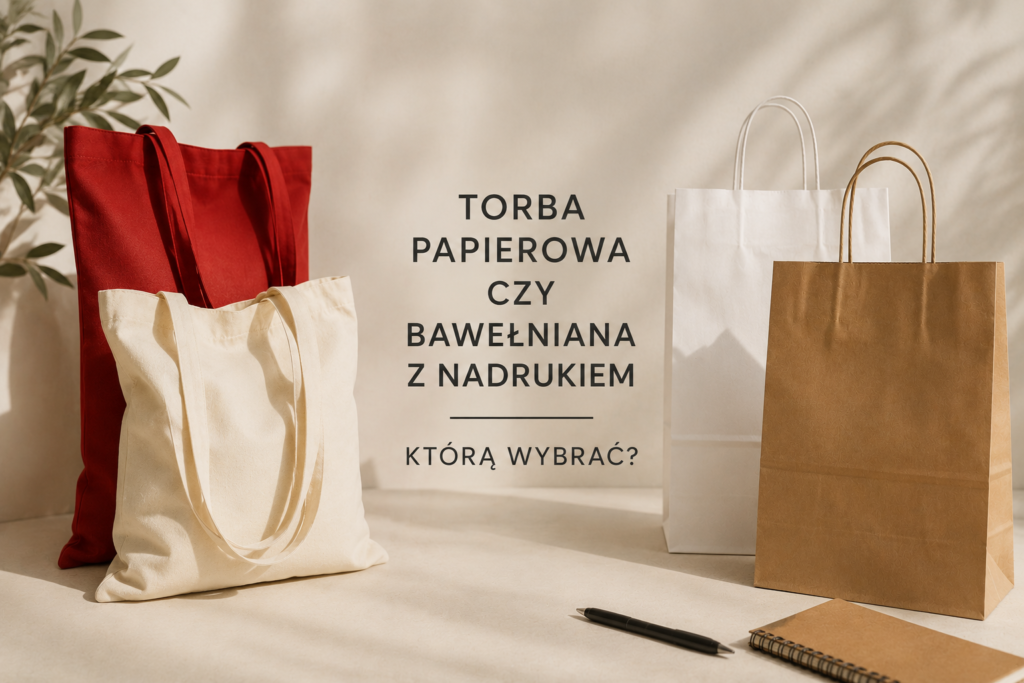 Porównanie ekologicznych toreb z nadrukiem – torba papierowa oraz torba bawełniana z logo firmy